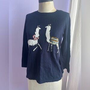 Ann Taylor Embroiled Llamas Cotton Sweater